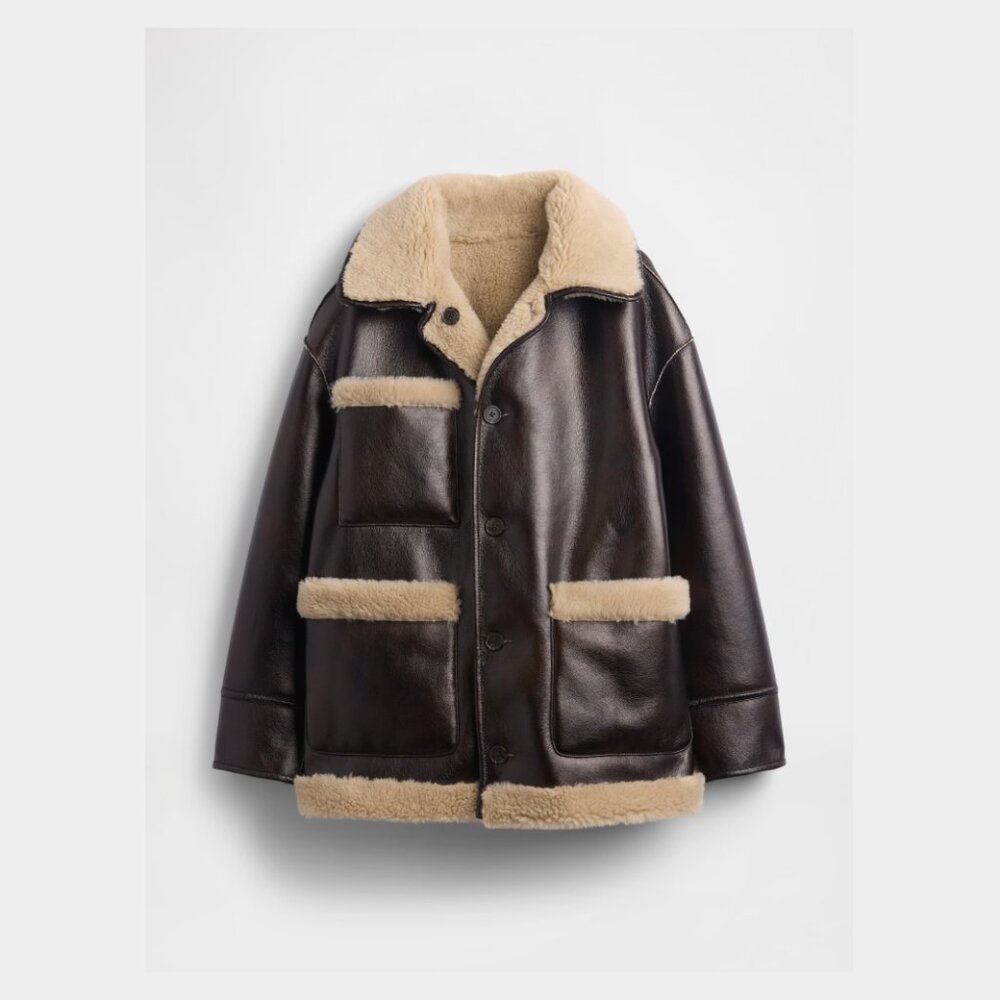 Gap × Sandy Liang Reversible Vegan Leather Sherpa Jacket NWT S/M - Picture 2 of 3